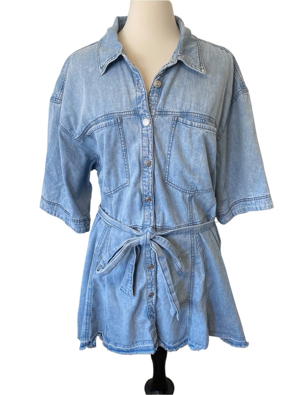 Free People We the Free Jenny Denim Tunic Dress Large Blue Cotton